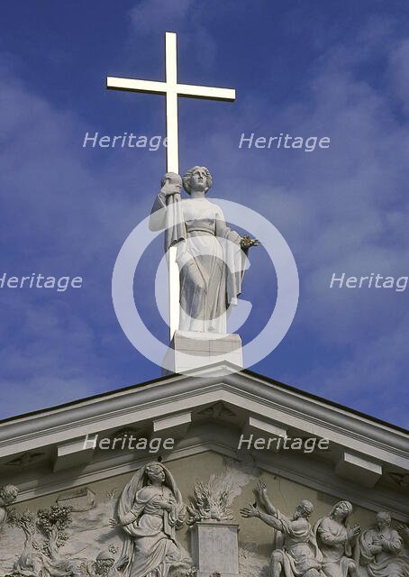 Statue of Saint Helena holding the cross, Cathedral of Vilnius (1777), Lithuania (2002).  Creator: LTL.