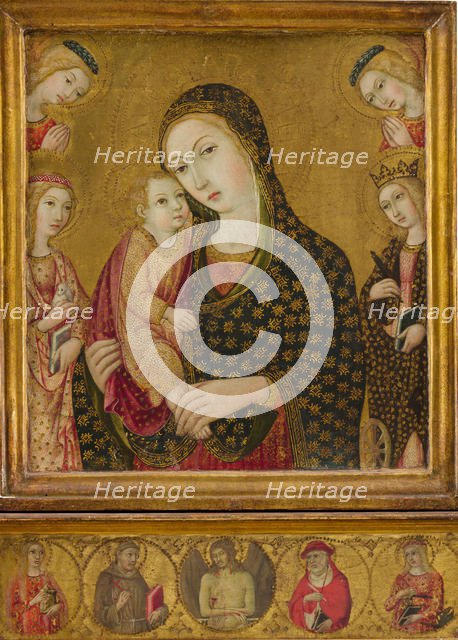 Madonna and child with the Dead Christ, Saints Agnes and Catherine of Alexandria...ca. 1470-80. Creator: Sano di Pietro.