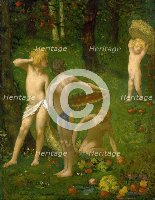 Children in an Orchard / Autumn, 1871. Creator: Pierre Puvis de Chavannes.