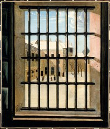 Courtyard of the Grande-Force prison seen from a cell, 1821. Creator: Louis-Jules Dumoulin.
