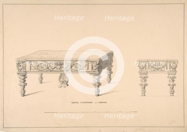 Design for Square Pianoforte, Grecian Style, 1835-1900. Creator: Robert William Hume.