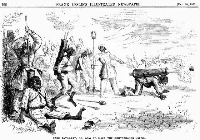 'Dark Artillery; or, How to Make the Contrabands Useful', American Civil War, 1861. Artist: Unknown