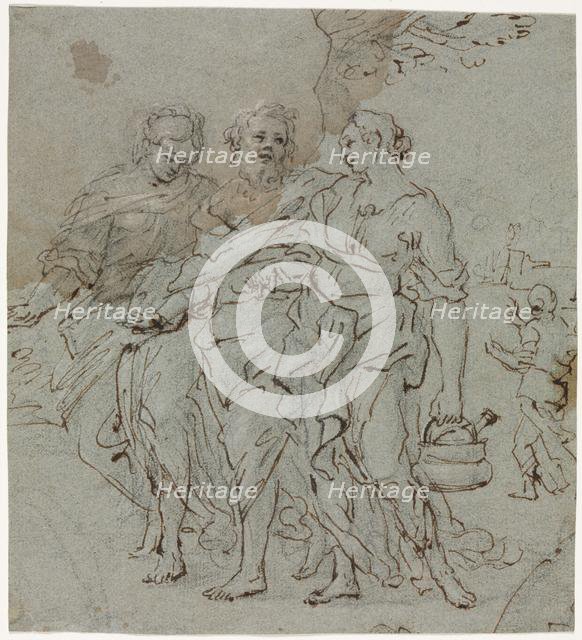 Lot and His Daughters (recto) Sketch for Lot and His Daughters (verso), 1600s. Creator: Pietro da Cortona (Italian, 1596-1669), circle of.