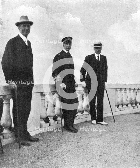 King George I of Greece with Commodore Keppel and Lord Howe, Corfu, Greece, 1908.Artist: Queen Alexandra