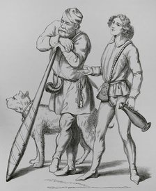 English gatekeeper, his dog, (1480), and a cupbearer, (1475), 15th century (1878).  Creator: Unknown.