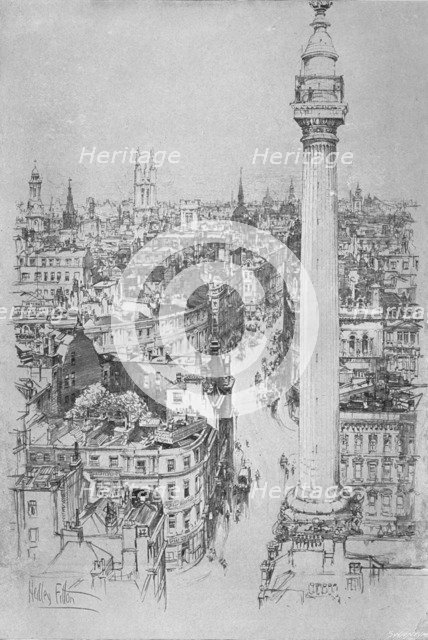 'The Monument, Fish Street Hill, from the steeple of St. Magnus', c1903, (1903). Artist: Hedley Fitton.
