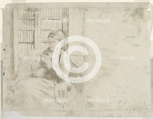 Knitting in the Library (verso), c. 1881. Creator: Mary Cassatt (American, 1844-1926).