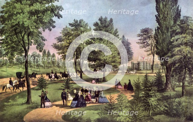 'The Drive, Central Park', 1862.Artist: Currier and Ives