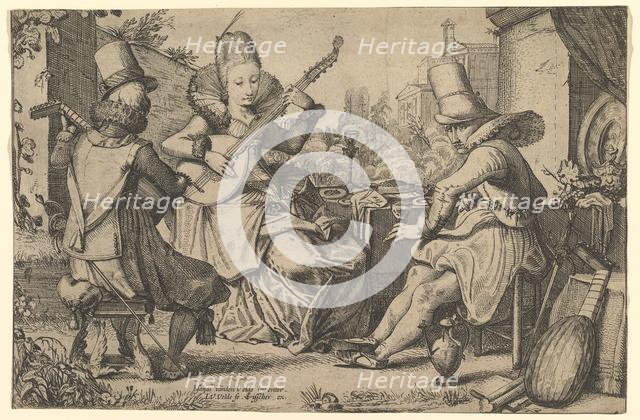 Two Elegantly Dressed Men and a Woman in a Garden, 1613-41. Creator: Jan van de Velde II.