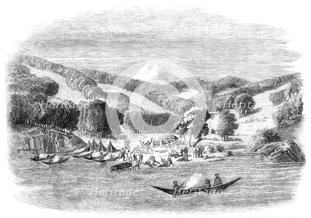 Massacre of a mission party of the "Alan Gardiner" by the natives at Woolya, Tierra del Fuego, 1860. Creator: Unknown.