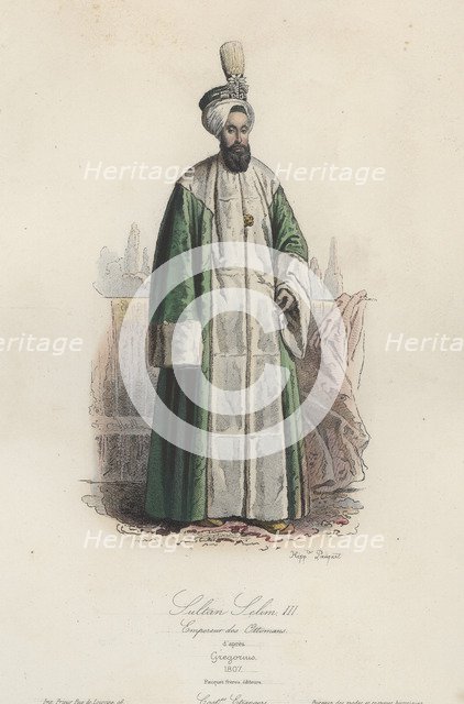 Sultan Selim III, Emperor of the Ottomans (1761-1808), son of Mustafa II, etching, 1870.
