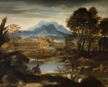 Landscape with a Lake and a Walled Town, 1635. Creator: Pietro da Cortona.