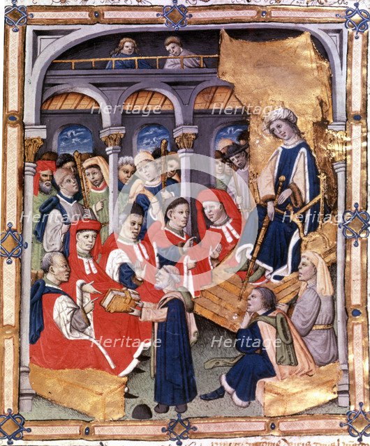 Jaume Marquilles gives his book to the Counselors of Barcelona in the presence of King Alfons IV …