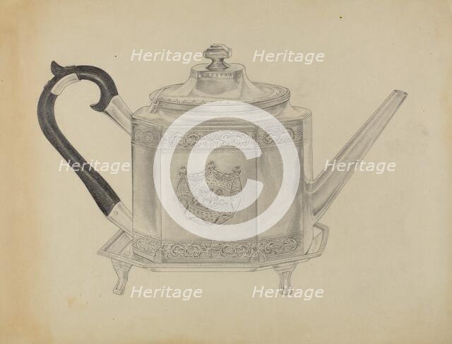 Silver Teapot and Tray, c. 1936. Creator: Isidore Steinberg.