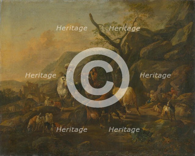 Landscape with huntsmen, 1660-1678. Creator: Johann Heinrich Roos.