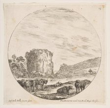 Plate 13: ruins of a temple in a Roman landscape, from 'Roman landscapes and ruins' (P..., ca. 1646. Creator: Stefano della Bella.