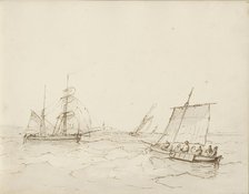 Sailing ships at sea, c.1825-c.1875. Creator: Circle of Petrus Johannes Schotel.