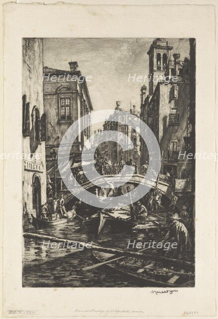 Canal and bridge of SS. Apostoli, Venice, c.1929. Creator: David Muirhead Bone.