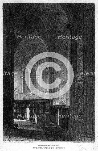 Entrance to the south aisle, Westminster Abbey, London, 1816.Artist: Sands