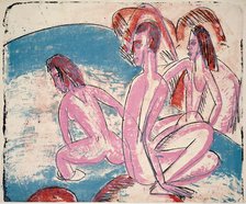 Three Bathers by Stones, 1913. Creator: Ernst Kirchner.