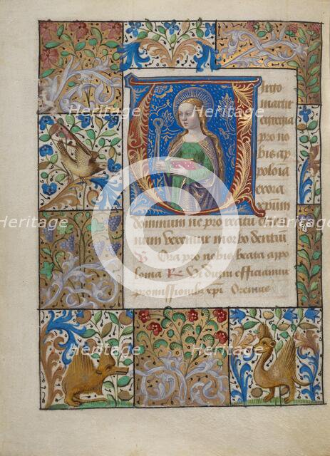 Initial V: Saint Apollonia; Book of Hours, about 1480-1490. Creator: Georges Trubert.
