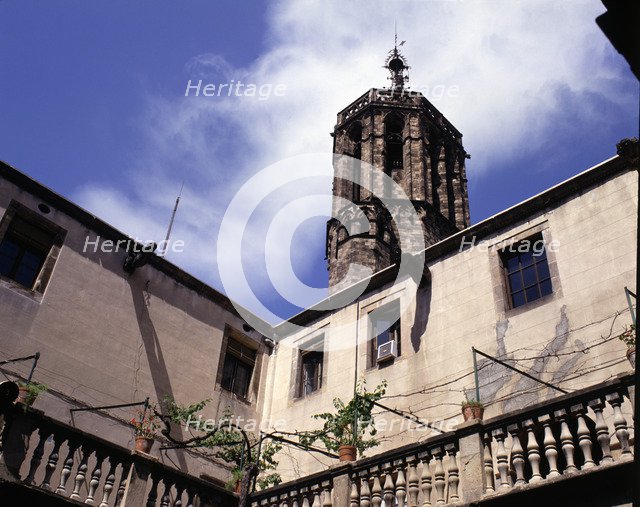 Lloctinent Palace, partial view of the upper side of the interior courtyard, at back the cathedra…