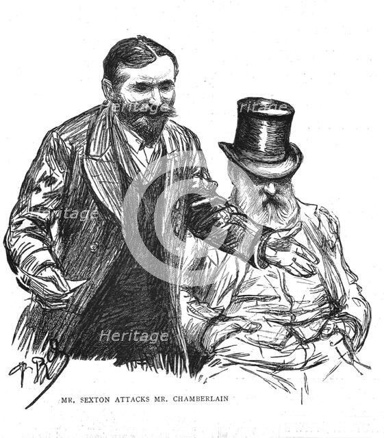 'The Home Rule debate in the House of Commons, Mr Sexton attacks Mr Chamberlain', 1886.  Creator: Unknown.