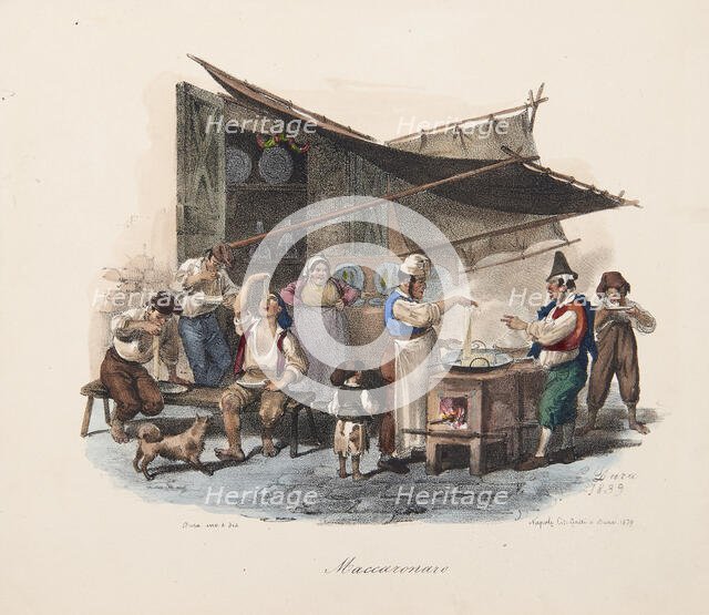 Maccaronaro (Macaroni Vendor). From "Scene di vita e costumi napoletani", 1839. Creator: Dura; Gaetano (1805-1878).