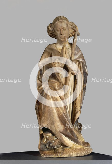 A person praying. Sculpture from the tomb of Bishop Bernat de Pau (1394-1457), made in alabaster,…