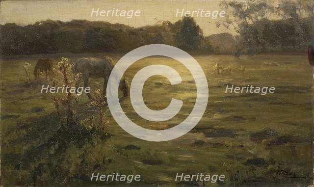 Horses on the meadow. Artist: Klodt, Nikolai Alexandrovich (1865-1918)