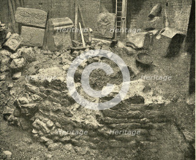 'Roman Remains Found In A Bastion of London Wall', 1908. Artist: Unknown.