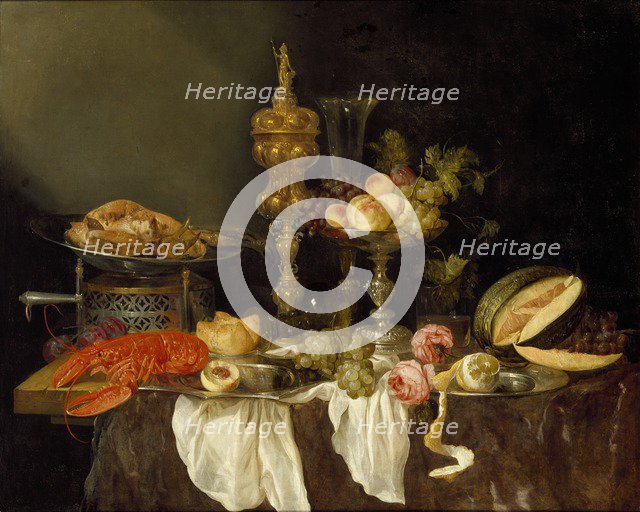 Still Life with a Lobster and Turkey, c1653. Artist: Abraham van Beyeren.