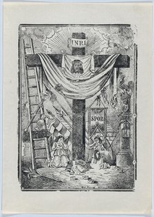 The cross decorated with instruments of the passion of Christ, two weeping angels..., ca. 1900-1913. Creator: José Guadalupe Posada.