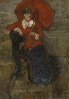 Lady with Red Parasol, 1880. Creator: James Ensor.