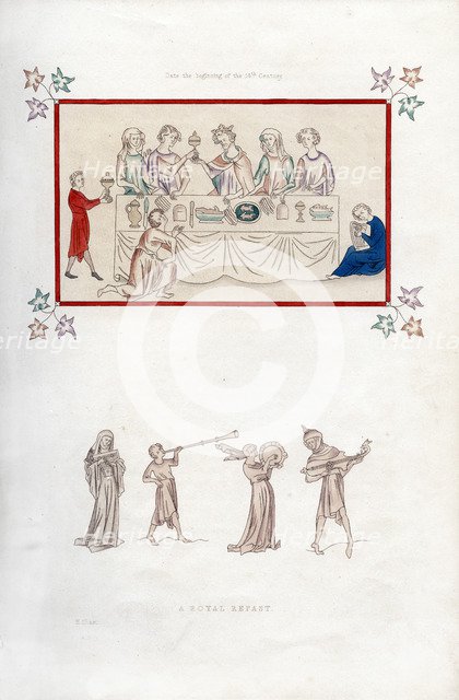A royal repast, early 14th century, (1843).Artist: Henry Shaw