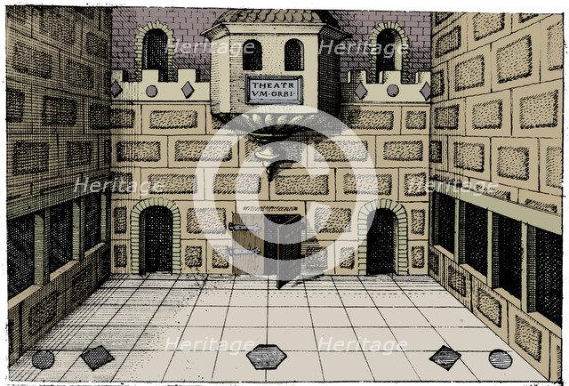 Interior of the Globe Theatre, Bankside, London, 1617-1619. Artist: Unknown.