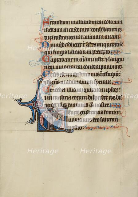 Initial V: Christ Refusing Admittance to the Foolish Virgins; Bute Psalter, about 1285. Creator: Bute Master.