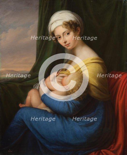 Portrait of Princess Maria Fyodorovna Baryatinskaya, née Keller (1792-1858) with son, 1820s. Creator: Anonymous.