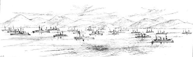 Ta-Lien-Whan Bay, with the Japanese Fleet, (1895). Creator: Carl Hentschel.