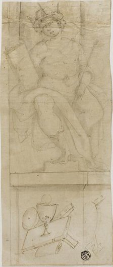 Seated Figure with Crown, Holding Sceptre and Book, with Host Below, 1576-1641. Creator: Lazzaro Tavarone.