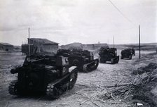 Spanish Civil War 1936-1939, Aragon front, Italian tanks marching towards the battle lines, Oct, …