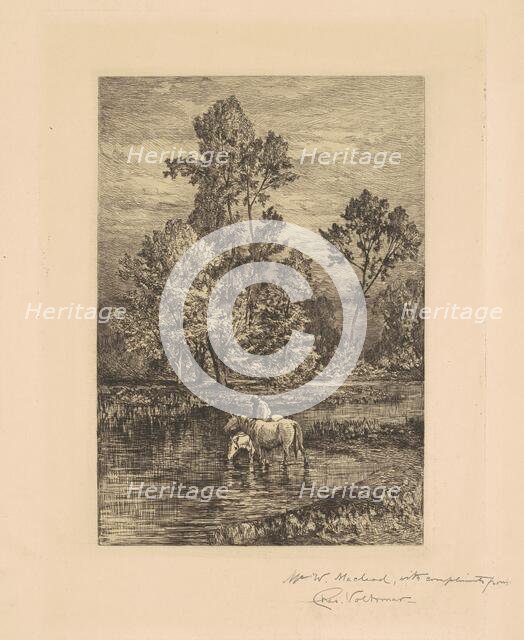 Landscape with Horses Drinking, c. 1876. Creator: Charles Volkmar.