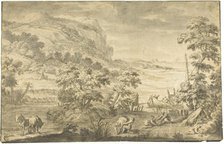 Italianate Coastal Scene with Fishermen, Encampment (recto); River Estuary (verso), 1675/99. Creator: Unknown.