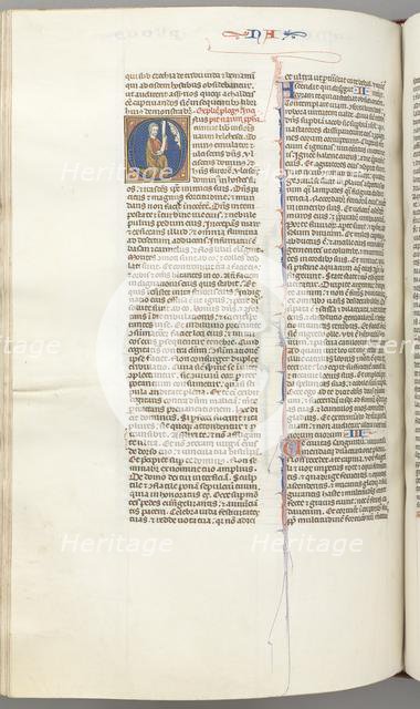 Fol. 360v, Nahum, historiated initial O, Nahum kneeling with a scroll, bust of God above, c. 1275-13 Creator: Unknown.