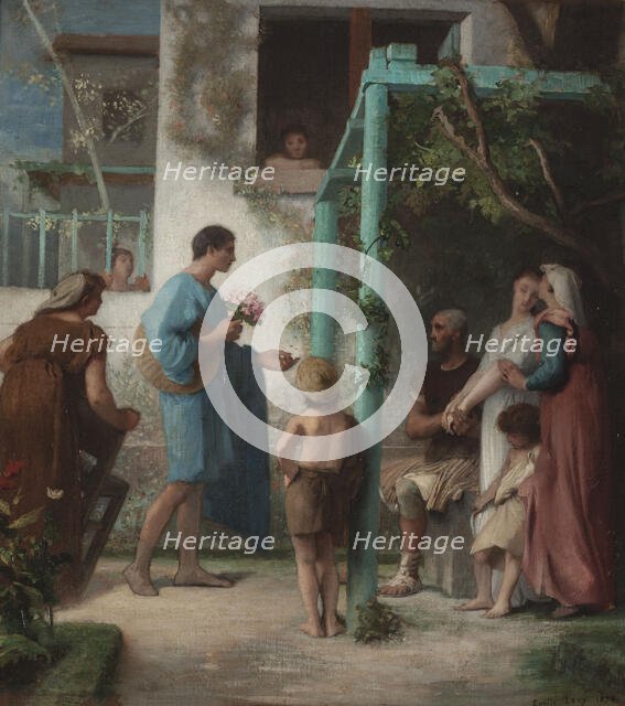 Esquisse pour la salle des mariages la mairie du 7ème arrondissement : La demande..., 1876. Creator: Emile Levy.