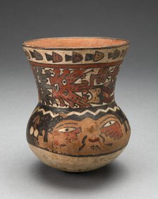 Beaker Depicting Human Head and Abstract Costumed Figures, 180 B.C./A.D. 500. Creator: Unknown.
