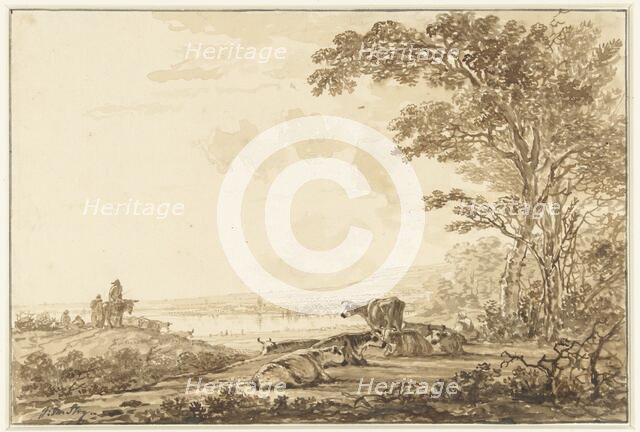 River landscape with resting cattle, 1766-1815. Creator: Jacob van Strij.