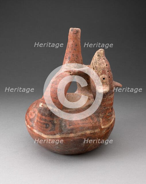Stirrup Spout Vessel with Circular Body and Molded Head and Arms of Animal, 200 B.C./A.D. 200. Creator: Unknown.