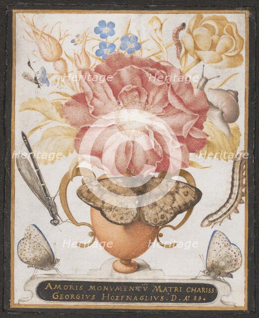 Still Life with Flowers, a Snail and Insects, 1589. Creator: Joris Hoefnagel.