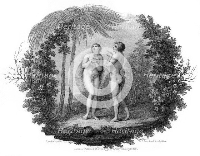 Adam and Eve, 1796.Artist: Francesco Bartolozzi